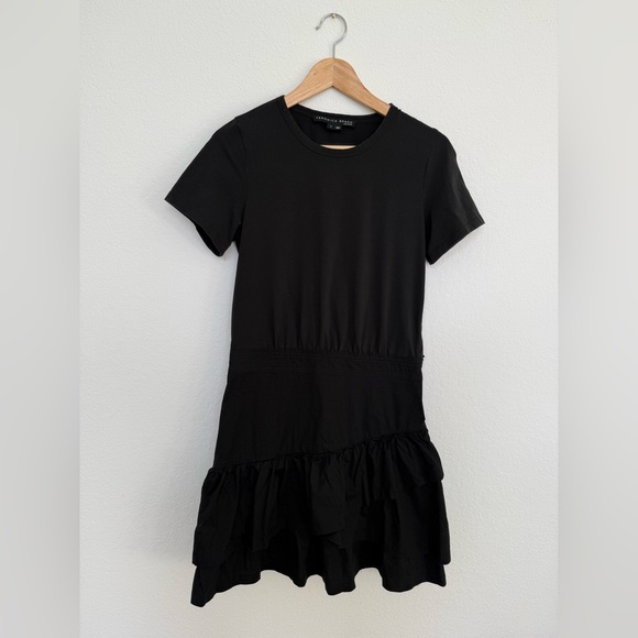 Veronica Beard Noha Flared Ruffle T-Shirt Dress Black Medium - Picture 3 of 8